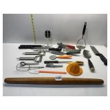 WOOD ROLLING PIN, ICE CREAM SCOOP, GARNISH TOOLS,