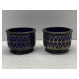 COBALT BLUE AND STERLING SILVER OPEN SALTS