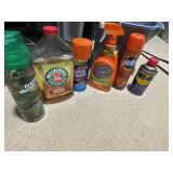 CLEANING PRODUCTS AND BUCKET MOST OVER HALF FULL