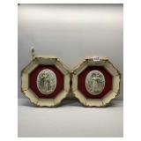 PAIR OF OCTAGONAL FRAMES WITH PORCELAIN PLAQUES,