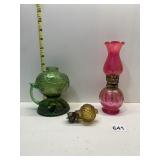 GREEN GLASS OIL LAMP BASE MADE IN HONG KONG,