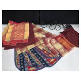 ASSORTED CLOTH PLACEMATS AND NAPKINS, CANDLE