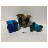 BRASS PLANTER, CANDLE HOLDER, ASHTRAY