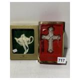 WEDGWOOD TEAPOT ORNAMENT, LENOX CROSS ORNAMENT