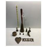 BRASS STAMP ROLL, BRASS WOOD HANDLE BELL, MINI