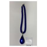 BLUE SAPHIRE COLOR PENDANT WITH BEADED CHAIN