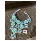 NECKLACE SOFT WOVEN BAND WITH FLOWERS & BEAD