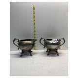 SILVER ON COPPER ANTIQUE SUGAR AND CREAMER SET