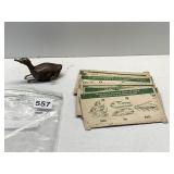 METAL WIND UP SWIMMING GOOSE, WORKS, VINTAGE CARD