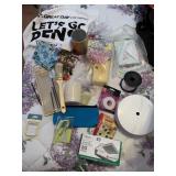ENVELOPES, RIBBON, PAINTBRUSHES, PENS, TOWEL,