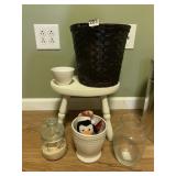 FOOT STOOL, BASKET, VASE, ETC.