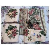 SHOWER CURTAIN, HOOKS, TOWELS, ROSE THEME