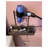 HAIR DRYER, WALL HANGING WITH HOOKS, BASKET, ETC.