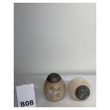 EGG SALT/PEPPER ENAMELED PEWTER TOPS