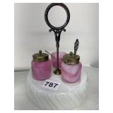 ANTIQUE VICTORIAN GLASS CADDY W/ SHAKER,