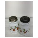 WHITE CONSOLIDATED GLASS HAND PAINTED SALT/PEPPER