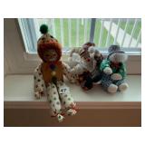 WOODEN CLOWN, PORCELAIN FACE CLOWNS