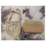 LINEN BAG AND BEADED CLUTCH
