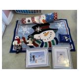 SNOWMAN PICTURE, RUG, FIGURES
