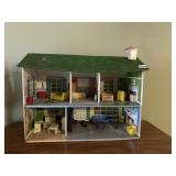 VINTAGE TIN DOLL HOUSE AND FURNITURE