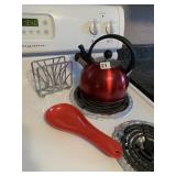 TEA KETTLE, SPOON REST, NAPKIN HOLDER