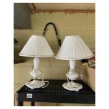 PAIR MILK GLASS LAMPS W/ SHADES