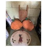 MERRY CHRISTMAS SIGN, 2 WOOD PUMPKINS, WOOD SLED