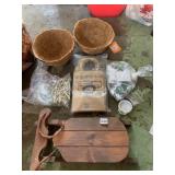 WOOD SLED, BASKETS, BAGS, DRAWER HANDLES