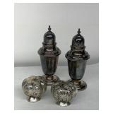 STERLING TOMATO SALT/PEPPER AND SILVERPLATE TALL