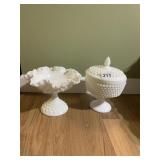FENTON PEDESTAL BOWL, COVERED CANDY DISH