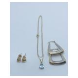 14K - YELLOW AND WHITE GOLD TRIANGLE EARRINGS,
