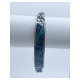 STERLING BRACELET LAPIS & MALACHITE 7.5" L -