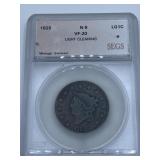 1825 LARGE CENT - GRADED N-8 - VF-20 LIGHT