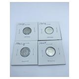 (4) ROOSEVELT DIMES 1958, 1959, 1961-D, 1964