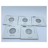 (5) ROOSEVELT DIMES 1950, 1950-S, 1952, 1952-S,