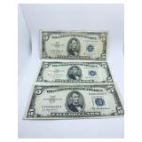 (2) $5.00 SILVER CERTIFICATES 1953A D95016262A,
