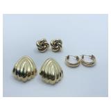 EARRINGS 3 PAIRS - 14K GOLD PIERCED EARRINGS 6.53