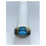 14K YELLOW AQUAMARINE CENTER STONE SZ. 10- 9.18