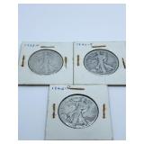 (3) LIBERTY WALKING HALVES 1937-P, 1941-P, 1942-P