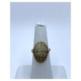 FAIENCE SCARAB SWIVEL RING (MAKER MARK C F W/