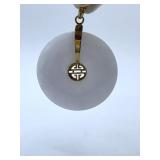 WHITE JADE PENDANT W/ 14K YELLOW GOLD DISC AND