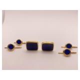 LAPIS 14K GOLD CUFF LINK AND TIE TACK SET - 24.40