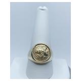 GOLD GREEK COIN YELLOW GOLD SZ. 11- HALLMARKED
