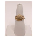 14K SIGNET RING CHASING ON SIDES MONOGRAMED "RM"