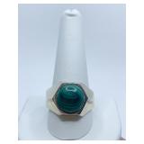 SILVER SETTING RING MALACHITE STONE SZ. 12 -