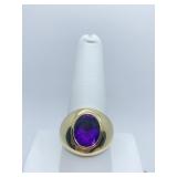 18K GOLD OVAL AMETHYST YELLOW GOLD RING SZ. 10.5