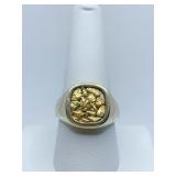 14K YELLOW GOLD RING W/ 24K GOLD NUGGET -SZ. 10 -