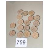 (16) INDIAN HEAD PENNIES 1892, 1906, 1894 NICKED