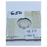 1834 HALF DIME