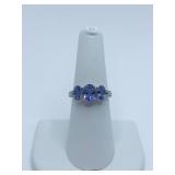 14K RING 3 CENTER AMYTHEST STONES W/ DIAMONDS ON